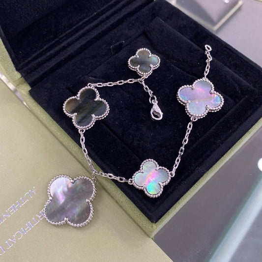 [OAK JURI]CLOVER 5 MOTIFS SIVLER DARK MOP BRACELET