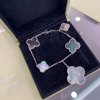 [OAK JURI]CLOVER 5 MOTIFS SIVLER DARK MOP BRACELET