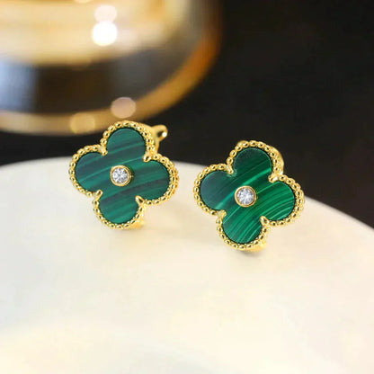 [OAK JURI]CLOVER MEDIUM 1 MOTIFS MALACHITE DIAMOND EARRINGS
