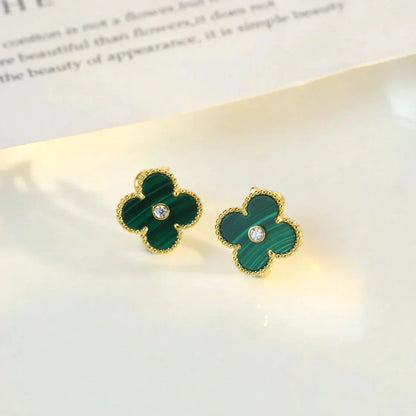 [OAK JURI]CLOVER MEDIUM 1 MOTIFS MALACHITE DIAMOND EARRINGS