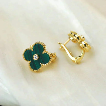 [OAK JURI]CLOVER MEDIUM 1 MOTIFS MALACHITE DIAMOND EARRINGS