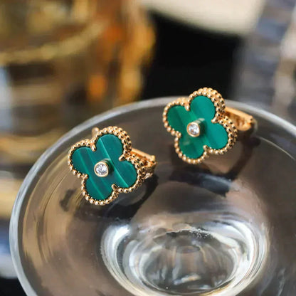 [OAK JURI]CLOVER MEDIUM 1 MOTIFS MALACHITE DIAMOND EARRINGS