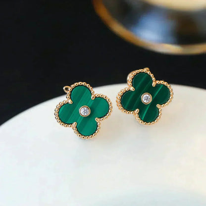 [OAK JURI]CLOVER MEDIUM 1 MOTIFS MALACHITE DIAMOND EARRINGS