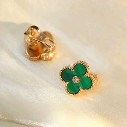 [OAK JURI]CLOVER MEDIUM 1 MOTIFS MALACHITE DIAMOND EARRINGS