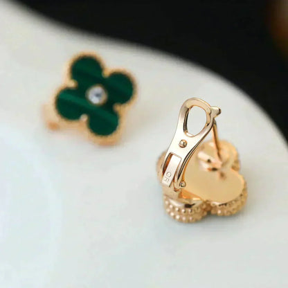 [OAK JURI]CLOVER MEDIUM 1 MOTIFS MALACHITE DIAMOND EARRINGS