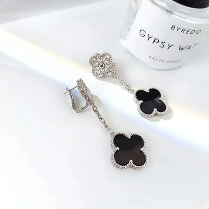 [OAK JURI]CLOVER 2 MOTIFS  DIAMOND ONYX EARRINGS SILVER