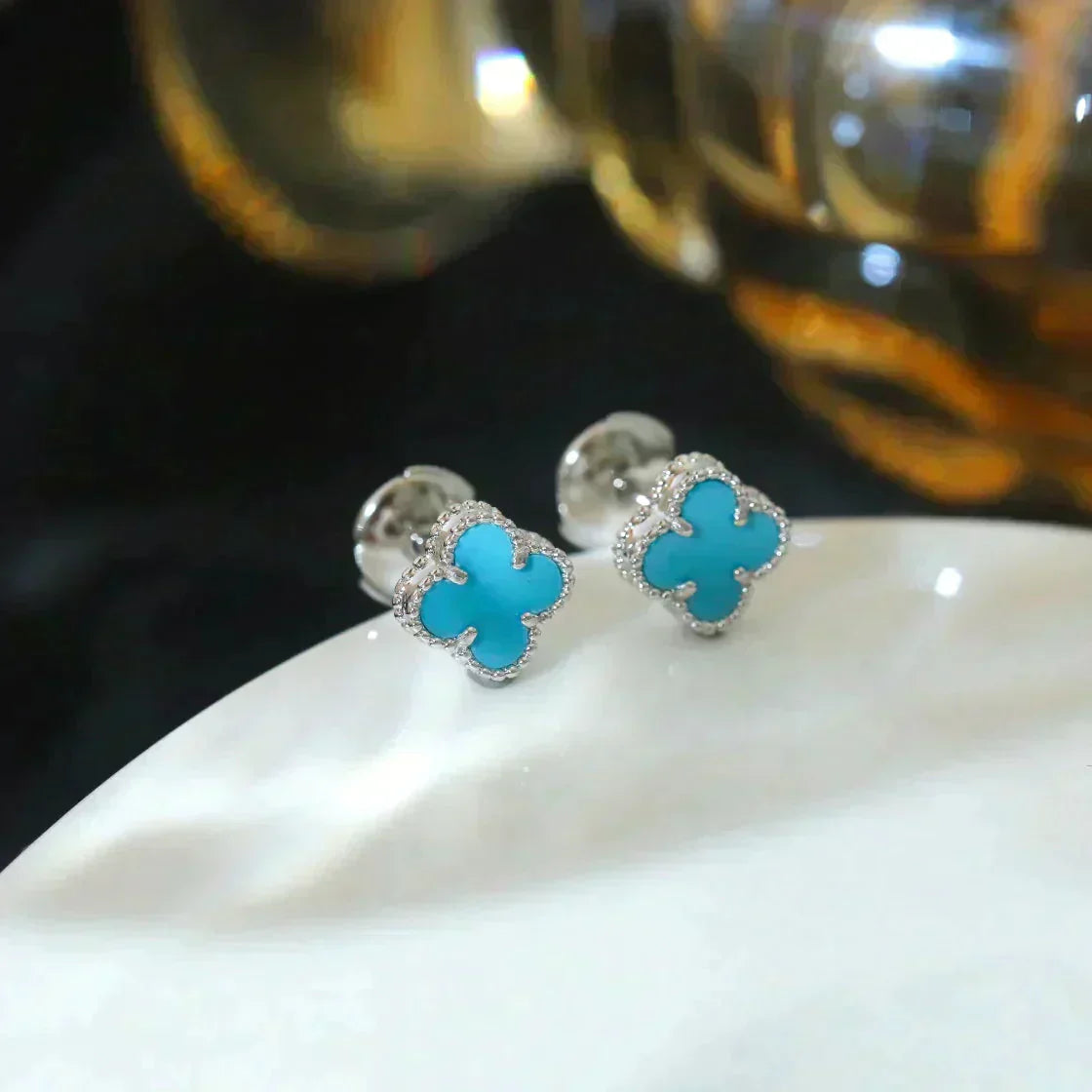 [OAK JURI]CLOVER MINI 9.5MM ONYX STUD EARRINGS SILVER