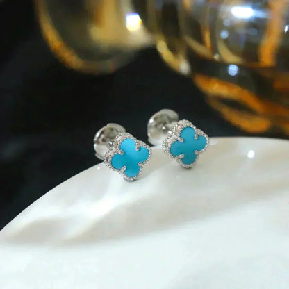 [OAK JURI]CLOVER MINI 9.5MM ONYX STUD EARRINGS SILVER
