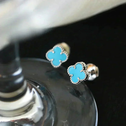 [OAK JURI]CLOVER MINI 9.5MM ONYX STUD EARRINGS SILVER
