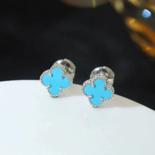 [OAK JURI]CLOVER MINI 9.5MM ONYX STUD EARRINGS SILVER