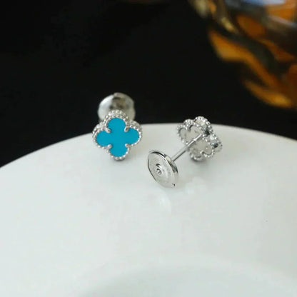 [OAK JURI]CLOVER MINI 9.5MM ONYX STUD EARRINGS SILVER