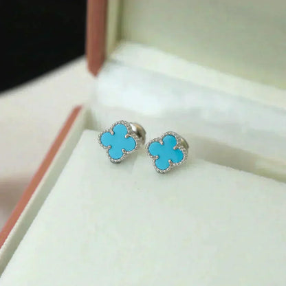 [OAK JURI]CLOVER MINI 9.5MM ONYX STUD EARRINGS SILVER