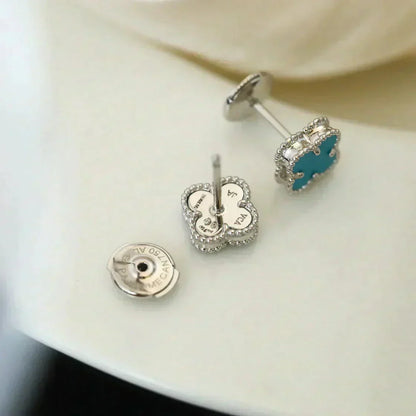 [OAK JURI]CLOVER MINI 9.5MM ONYX STUD EARRINGS SILVER