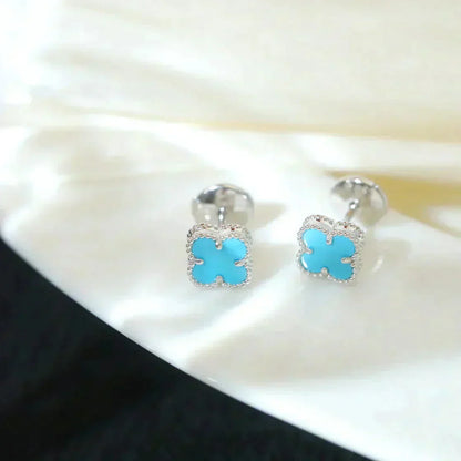[OAK JURI]CLOVER MINI 9.5MM ONYX STUD EARRINGS SILVER
