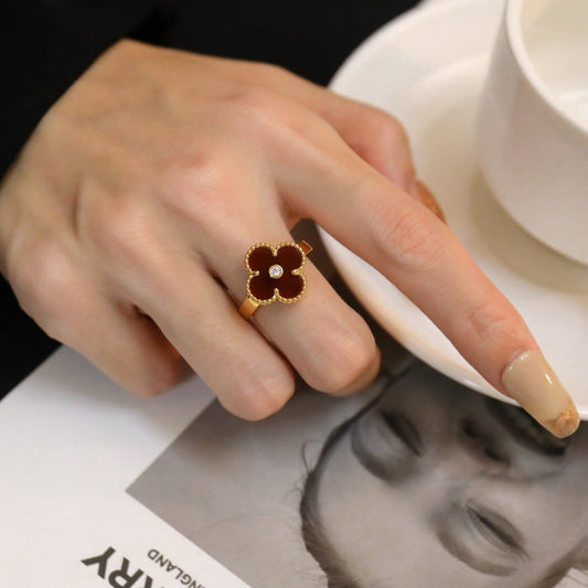 [OAK JURI]CLOVER CARNELIAN RING ROSE GOLD DIAMOND