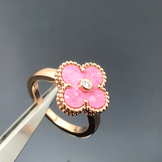 [OAK JURI]CLOVER RHODONITE ROSE GOLD RING