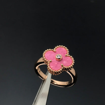 [OAK JURI]CLOVER RHODONITE ROSE GOLD RING