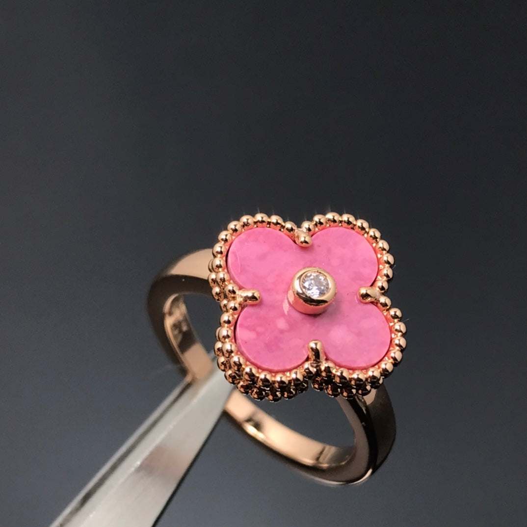 [OAK JURI]CLOVER RHODONITE ROSE GOLD RING