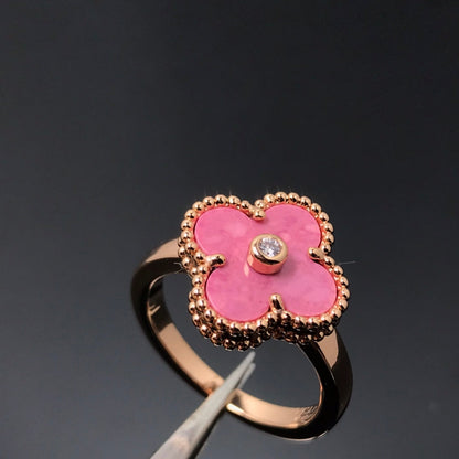 [OAK JURI]CLOVER RHODONITE ROSE GOLD RING