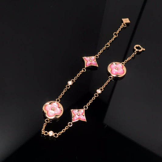 [OAK JURI]STAR AND SUN 4 MOTIF PINK MOP PINK GOLD BRACELET