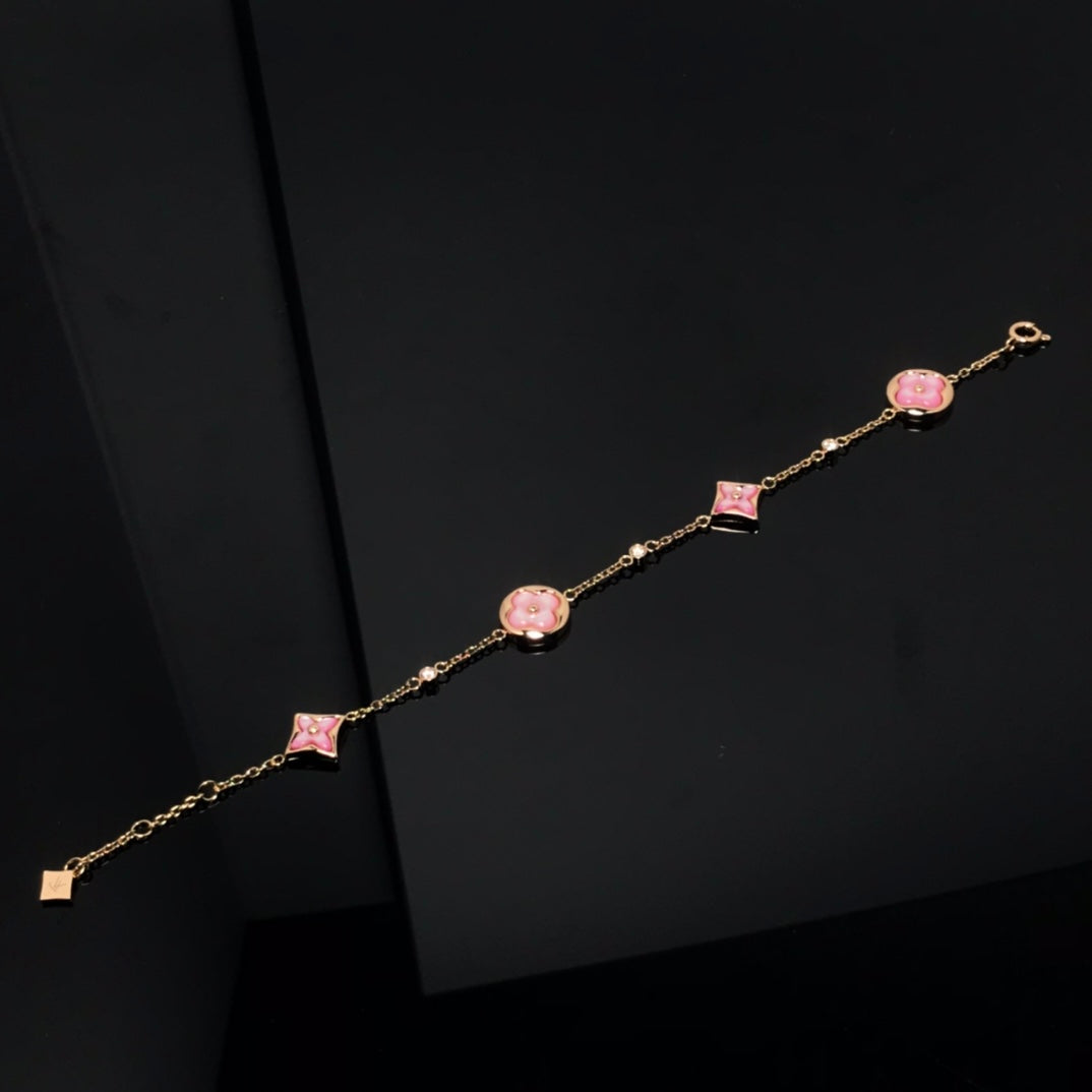 [OAK JURI]STAR AND SUN 4 MOTIF PINK MOP PINK GOLD BRACELET