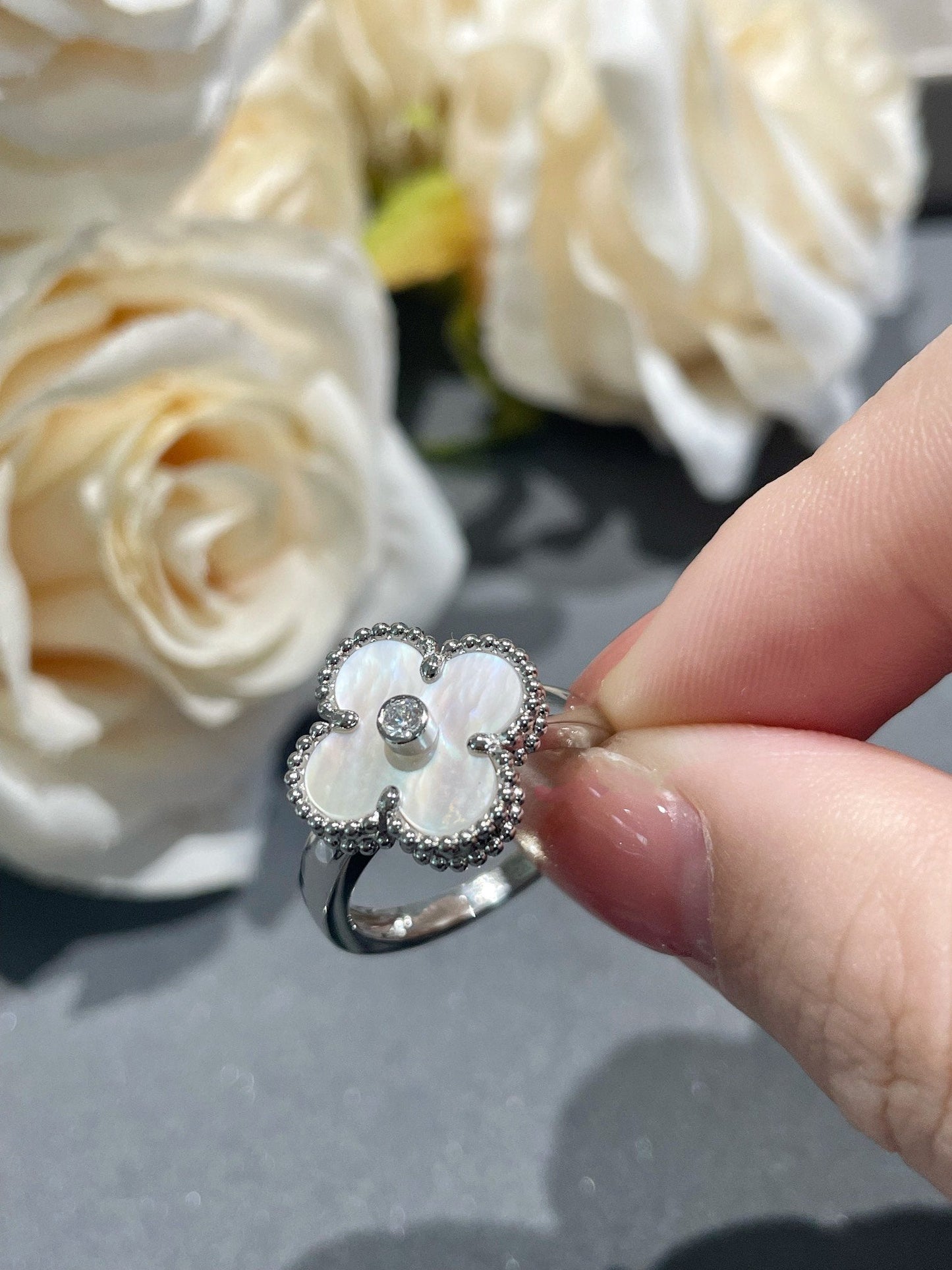 [OAK JURI]CLOVER SILVER MOP DIAMOND RING