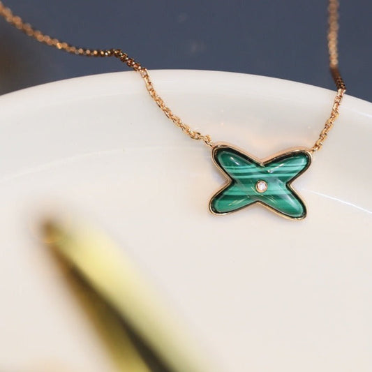 [OAK JURI]JEUX MALACHITE 1 DIAMOND PINK GOLD NECKLACE