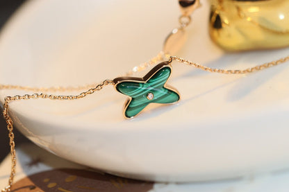 [OAK JURI]JEUX MALACHITE 1 DIAMOND PINK GOLD NECKLACE