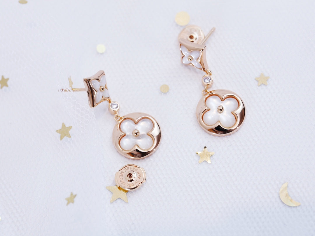 [OAK JURI]STAR AND SUN PINK GOLD MOP DROP EARRINGS
