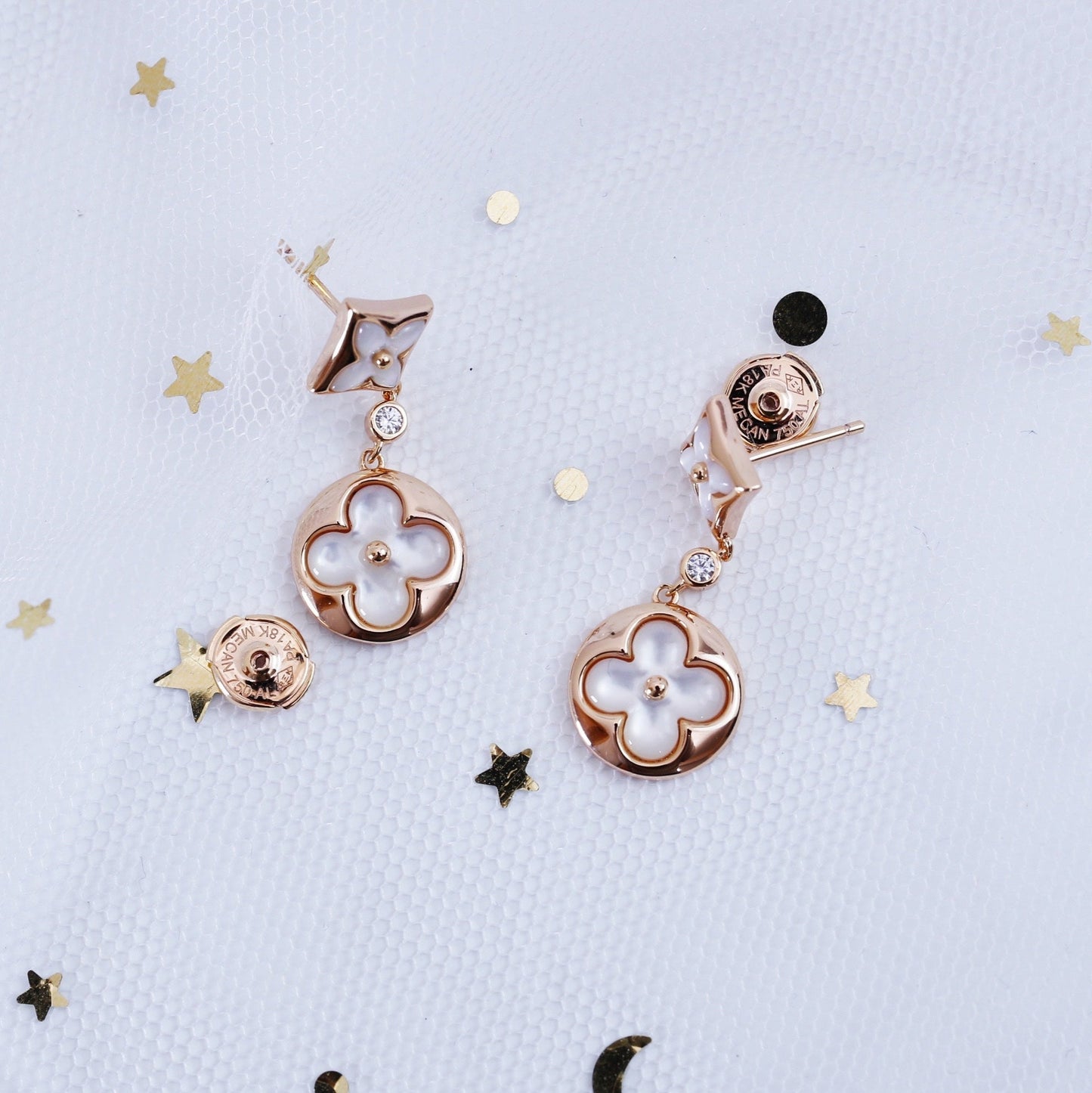 [OAK JURI]STAR AND SUN PINK GOLD MOP DROP EARRINGS