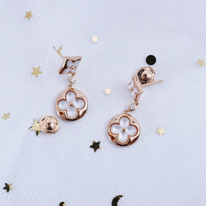 [OAK JURI]STAR AND SUN PINK GOLD MOP DROP EARRINGS