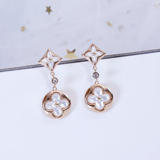 [OAK JURI]STAR AND SUN PINK GOLD MOP DROP EARRINGS