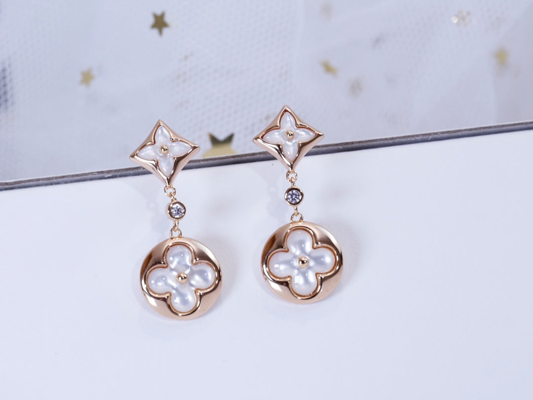 [OAK JURI]STAR AND SUN PINK GOLD MOP DROP EARRINGS