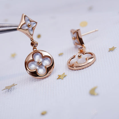 [OAK JURI]STAR AND SUN PINK GOLD MOP DROP EARRINGS