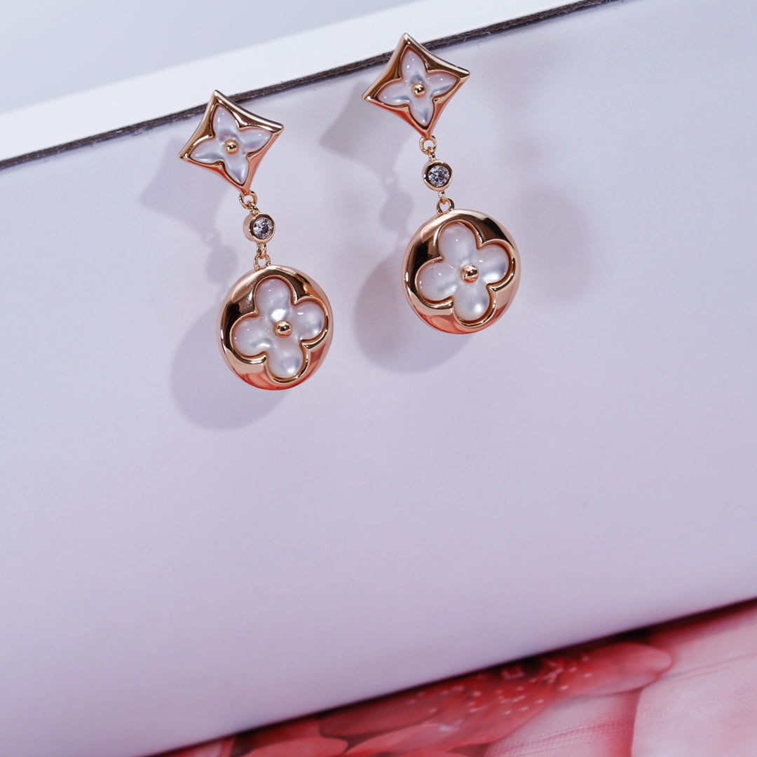 [OAK JURI]STAR AND SUN PINK GOLD MOP DROP EARRINGS