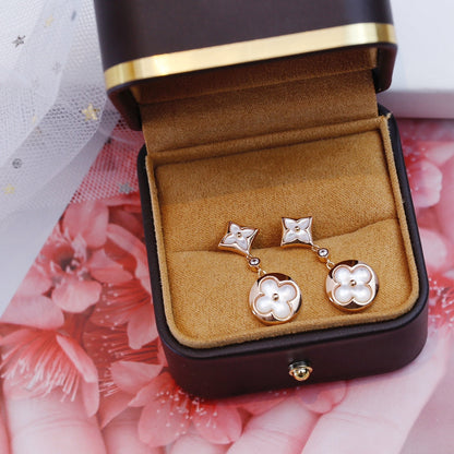 [OAK JURI]STAR AND SUN PINK GOLD MOP DROP EARRINGS