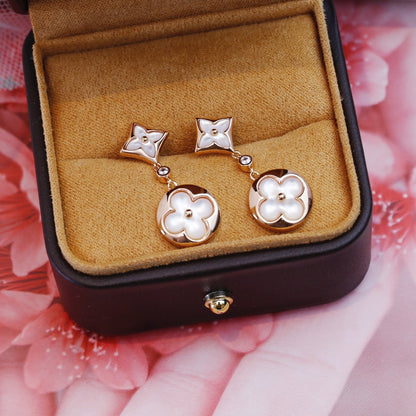 [OAK JURI]STAR AND SUN PINK GOLD MOP DROP EARRINGS