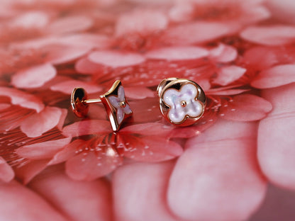 [OAK JURI]STAR AND SUN PINK GOLD MOP STUD EARRINGS