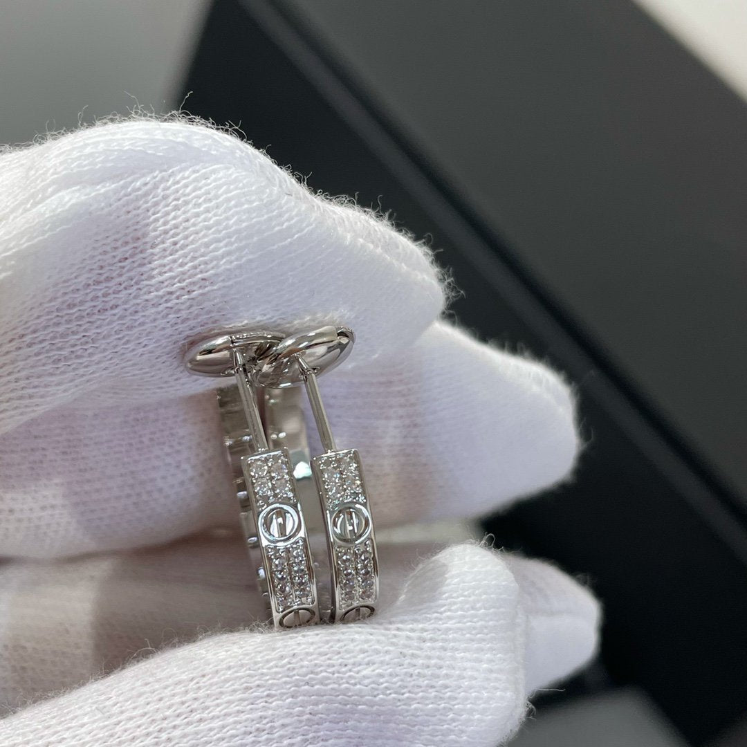 [OAK JURI]LOVE DIAMOND SILVER HOOP EARRINGS