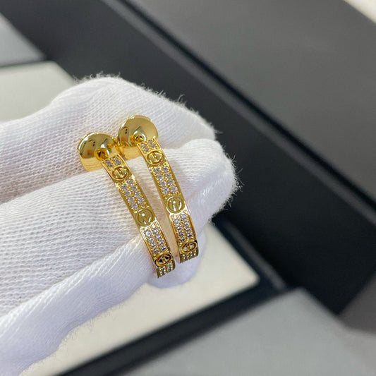 [OAK JURI]LOVE DIAMOND GOLD HOOP EARRINGS