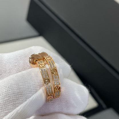 [OAK JURI]LOVE DIAMOND PINK GOLD HOOP EARRINGS