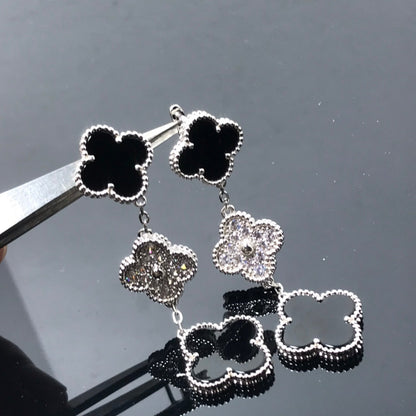 [OAK JURI]CLOVER 3 MOTIF DIAMOND ONYX SILVER EARRINGS