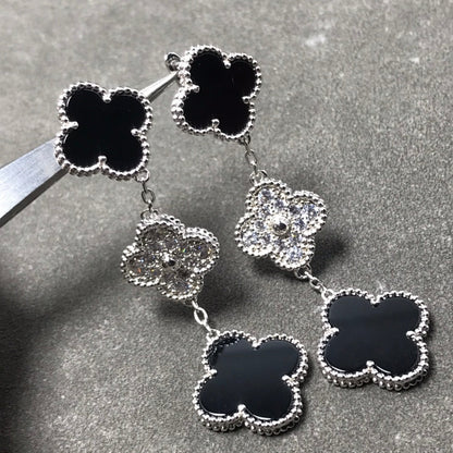 [OAK JURI]CLOVER 3 MOTIF DIAMOND ONYX SILVER EARRINGS