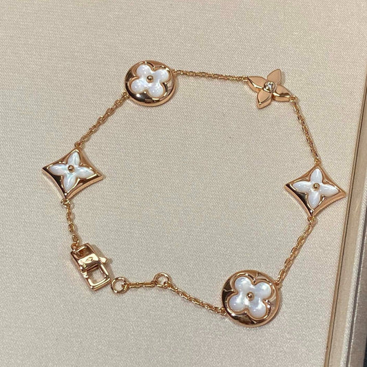 [OAK JURI]STAR AND SUN 5 MOTIF MOP PINK GOLD BRACELET