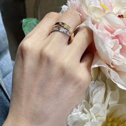 [OAK JURI]LOVE PINK GOLD SILVER DIAMOND DOUBLE RING