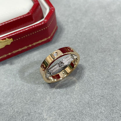 [OAK JURI]LOVE PINK GOLD SILVER DIAMOND DOUBLE RING