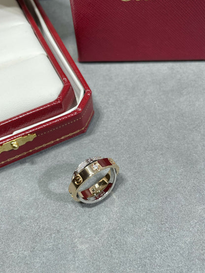 [OAK JURI]LOVE PINK GOLD SILVER DIAMOND DOUBLE RING