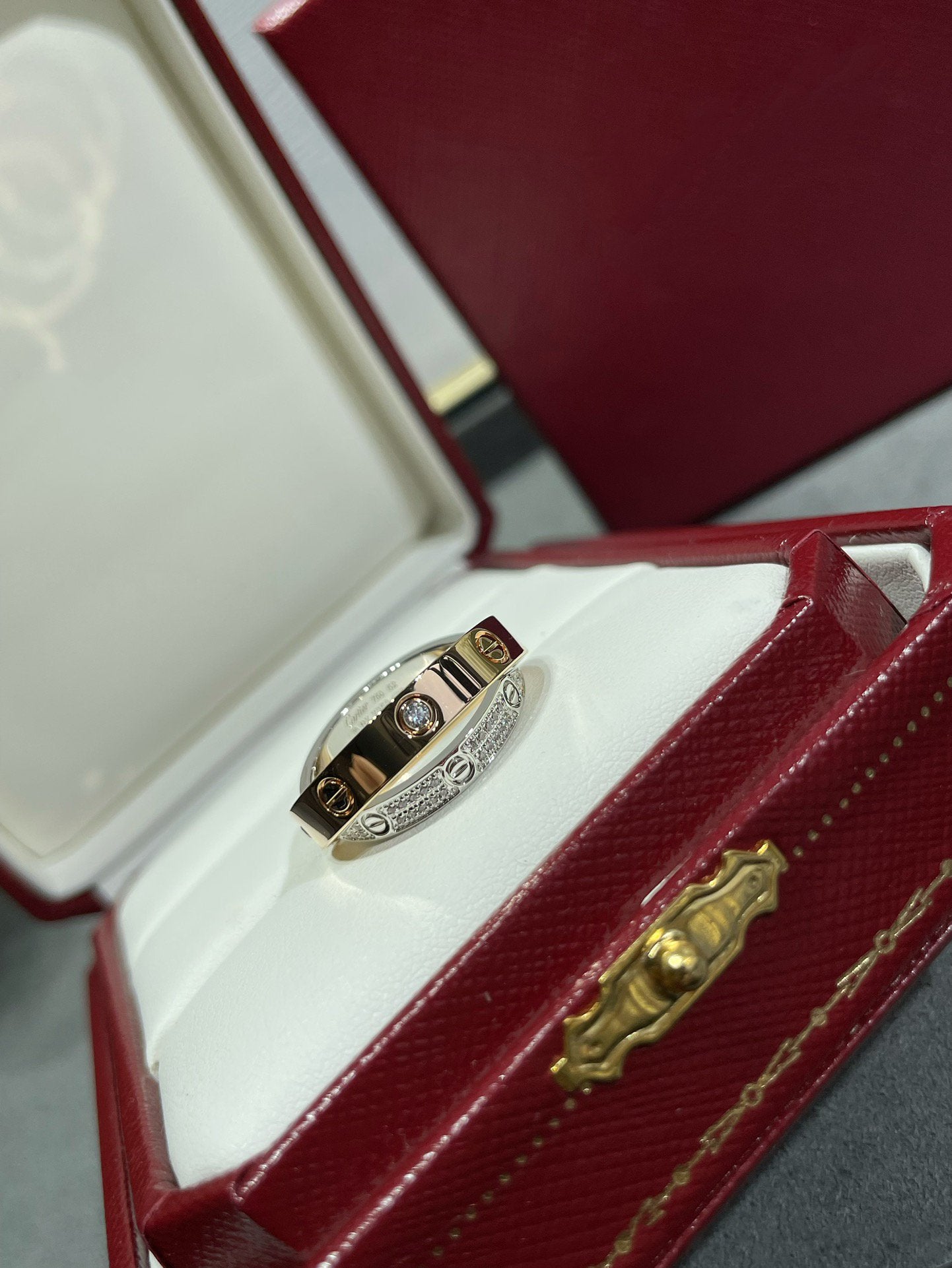 [OAK JURI]LOVE PINK GOLD SILVER DIAMOND DOUBLE RING