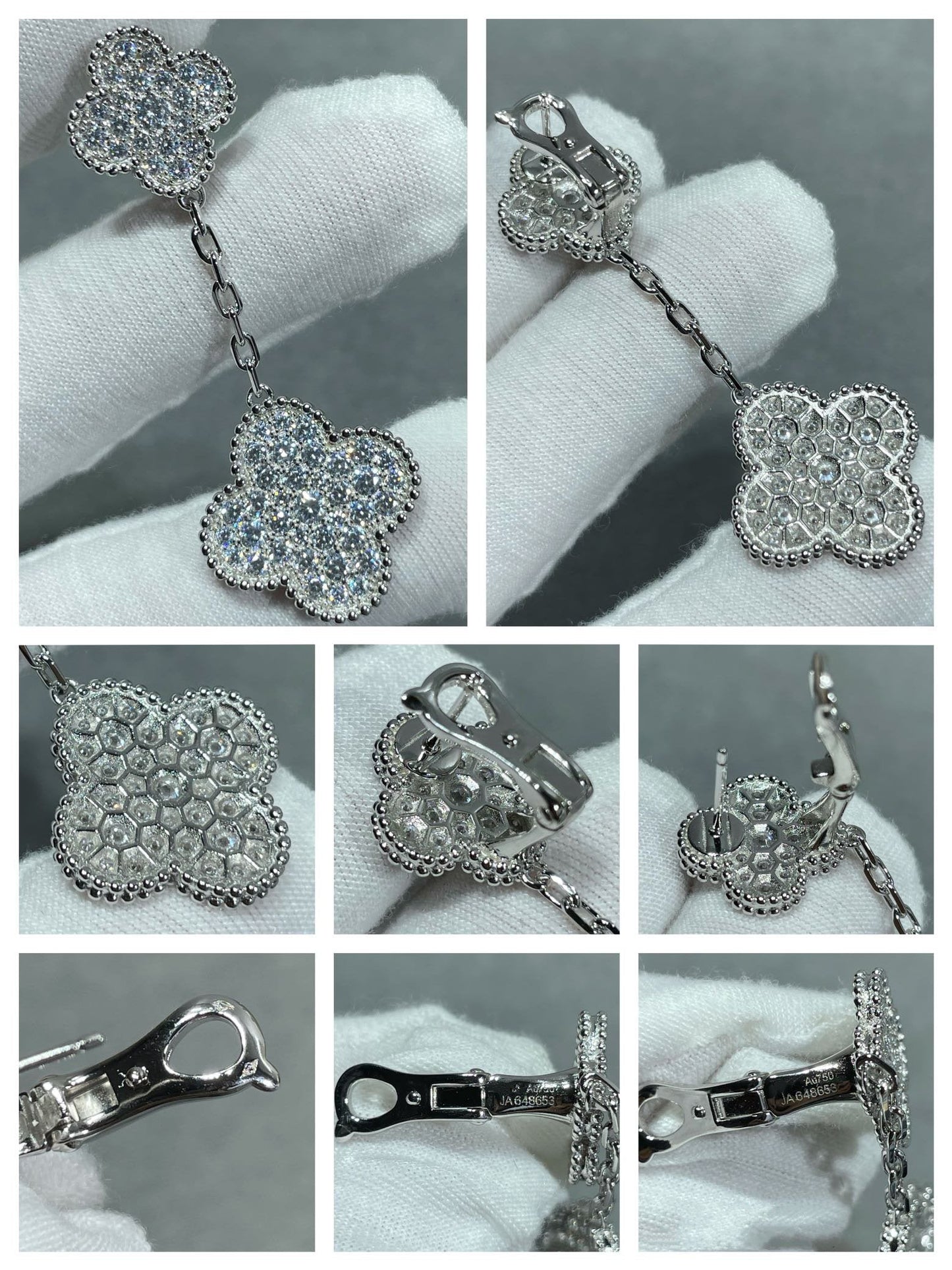 [OAK JURI]CLOVER 2 MOTIFS DIAMOND PAVED SILVER EARRINGS