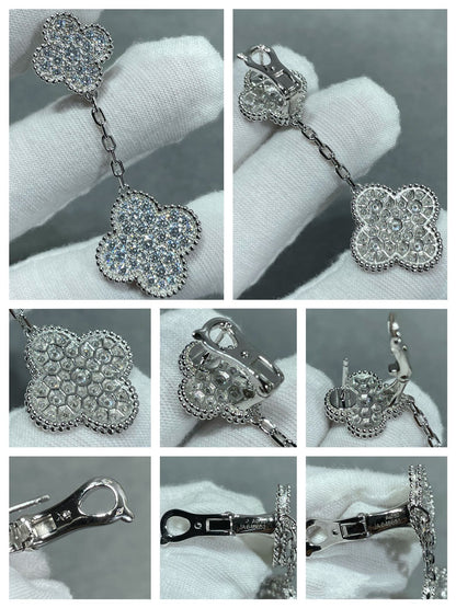 [OAK JURI]CLOVER 2 MOTIFS DIAMOND PAVED SILVER EARRINGS